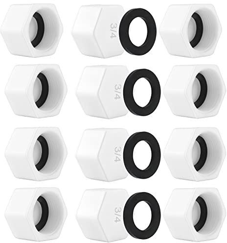 Tapón Rosca Tapón Ciego Hembra de 3/4” Tuerca Hexagonal con Arandelas de Goma Rosca de Tubo Conectores de Extremo Tapa Final para Tubería de Desagüe 12 Piezas