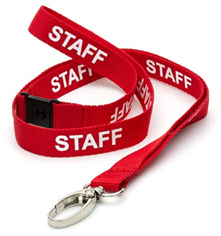 CKB LTD Rot Staff LANYARDS Breakaway Sicherheits-Lanyard-Umhängeband, drehbarer Metallclip für Ausweishalter – Pull-Quick-Release-Design, 100 Stück