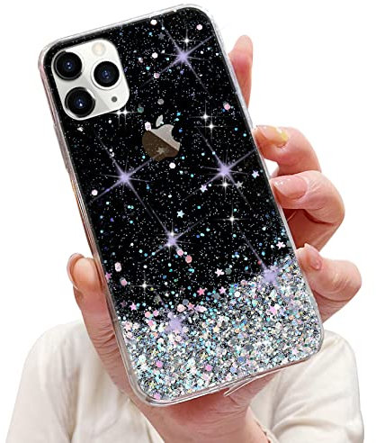 LCHULLE Glitzer Hülle Kompatibel mit iPhone 11 Pro Max(6.5 Zoll) Handyhülle Mädchen Schuzhülle Glitzer klar TPU Bumper Silikon Hülle Handyhülle Tasche Case Cover für iPhone 11 Pro Max Schwarz