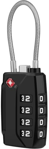 Diyife TSA Luggage Locks, [Long Shackle] 4 Digit High Security Suitcase Padlocks, Flexible Combination Cable Padlock, Travel Lock for Travel Suitcases Luggage Bag Case
