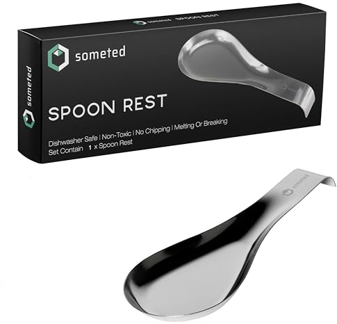 Large Stainless Steel Spoon Rest-Metal Spoon Rest - Ladle Rest Utensil for Kitchen Counter-Silver Spoon Rest-Spatula Ladle Holder-Spoon Holder for Stove Top-Serving Cooking Modern Stylish Silver one