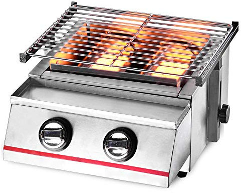 ERICAT 2 Burner LPG Gas BBQ Grill Tabletop Smokeless Outdoor Barbecue Cooker Stainless Steel LPG Gas BBQ Grill Tabletop Smokeless Outdoor Barbecue Cooker Tabletop Grill/2880