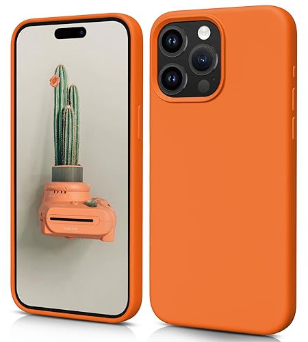 HiiVeet Silicone Case Designed for iPhone 15 Pro Case 6.1 Inch, Soft Ultra Slim Protective Shockproof Liquid Silicone Phone Case Cover with Anti-Scratch Microfiber Lining,Papaya Yellow