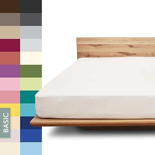 JONA SLEEP® Basic Spannbettlaken (180-200 x 200-220 cm) Zuverlässiges Spannbetttuch - 190 g/m² - hält über 100 Wäschen Stand | Öko-Tex 100 Standard (weiß)