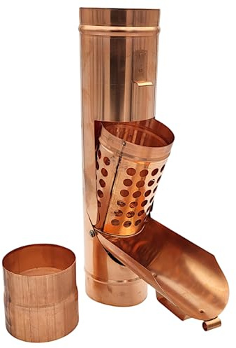 zbs24 Kupfer Regenwassersammler mit Laubkorb 80mm - Regenrohrklappe mit entnehmbaren Laubkorb, zum effizienten auffangen von Regenwasser, mit Muffe für einfache Verbindung mit dem Fallrohr