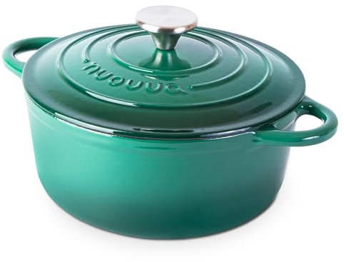 Cast Iron Dutch Oven with Lid – Non-Stick Ovenproof Enamelled Casserole Pot – Sturdy Dutch Oven Cookware – Dark Green, 3.1-Quart, 22cm – by Nuovva