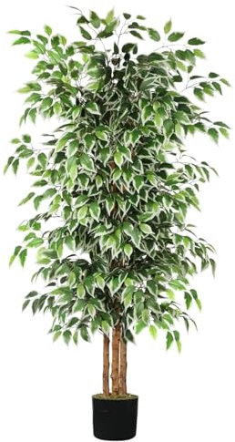 PIPONS Künstliche Pflanzen 5,9 Fuß Großer Ficus-Baum, Künstlicher, Hoher Kunstbaum Mit Natürlichem Stamm, Künstliche Ficus-Blätter Aus Seide Für Den Innenbereich Fake Pflanzen Dekor