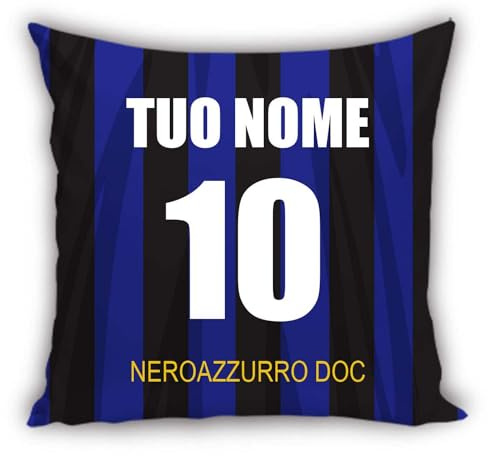 MOCHEIA SHOP Cuscino Calcio idea regalo Tifoso Interista Personalizzato con Nome e Numero realizzato in ottimo poliestere misura 40x40 centimetri con chiusura Lampo