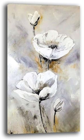 Quadri Moderni Soggiorno Verticale FIORI bianchi Quadro moderno FIORE bianco da Parete Stampa su tela Canvas Decorazione Murale muro Arredo Camera da letto Cucina (1, 40x70 cm)