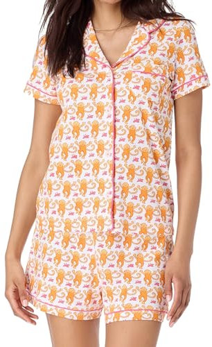 Springcmy Damen-Pyjama-Set, Affe, 2-teilig, Knopfleiste und Y2K-Shorts, Roller-Dupes, Loungewear, Schlafanzug, Nachtwäsche, Nachtwäsche, A-Orange, 36