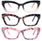 kollyseek 3 Pack Occhiali da Lettura Cateye Donna Retrò anti-blu Comodi e Alla Moda Grande Cat Eye,1.0 1.5 2.0 2.5 3.0 3.5 Nero, rosa, fiore 3.0