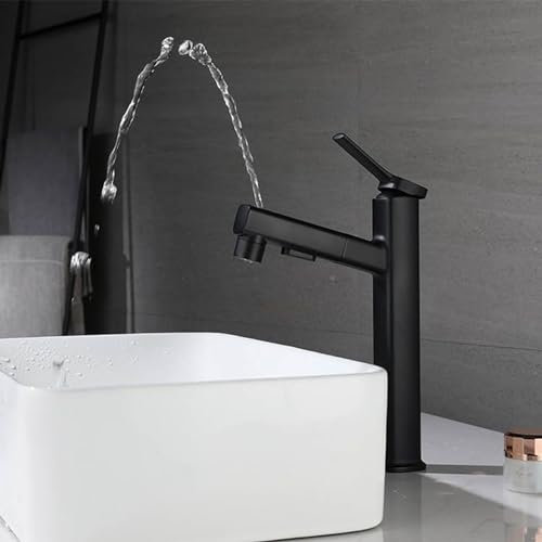 Rubinetto Bagno Lavabo Miscelatore Lavabo Rubinetto per Lavabo Alti con Doccetta Estraibile Alto con 3 Modalità con Paraspruzzi Neri Lavabo Rubinetti Bagno