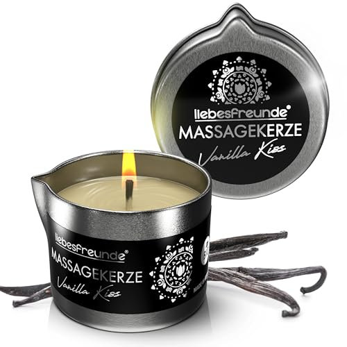 Liebesfreunde® Bio Massagekerze VANILLA KISS für sinnliche Massagen mit Kokosöl und Aloe Vera, Erotische Massage Kerze für Paare, Sex Kerze, 50 ml