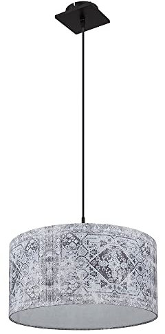 Hängelampe Hängeleuchte Pendellampe Schirmleuchte Esszimmerlampe Pendelleuchte, Textilschirm gemustert blau grau schwarz, E27 Fassung, DxH 40x150cm