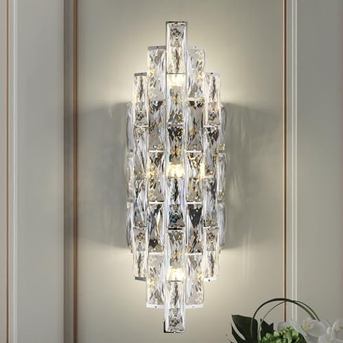 JUJUQI Kristall Wandleuchte Wandlampe Innen Kristall Moderne Schlafzimmer Luxus Wand Lampen, Chrom Kristallwandleuchte für Wohnzimmer Esszimmer Flur Innen