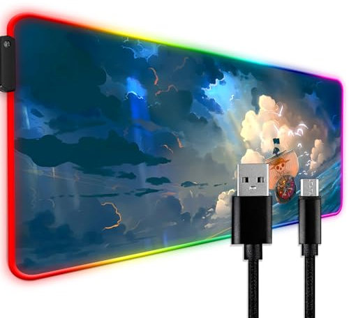 YBHNTZ RGB Anime Gaming-Mauspad, erweitert, groß, rutschfest, Gummi, Computer, Laptop, Tastatur, XL, beleuchtetes LED-Büro-Mauspad für Schreibtisch (RGB16)