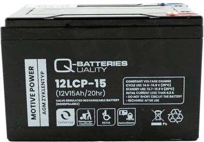 Q-Batteries 12LCP-15 / 12V - 15Ah Blei Akku Zyklentyp AGM - Deep Cycle VRLA Schraubanschluss M5