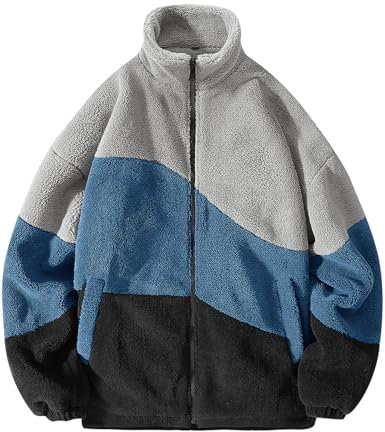 Tuopuda Uomo Felpe Senza Cappuccio in Pile, Giacca Invernale Teddyfleece Jacket Giacca in Pile Giubbotto Teddy con Zip Casual Cappotto Termico, Blu, XL