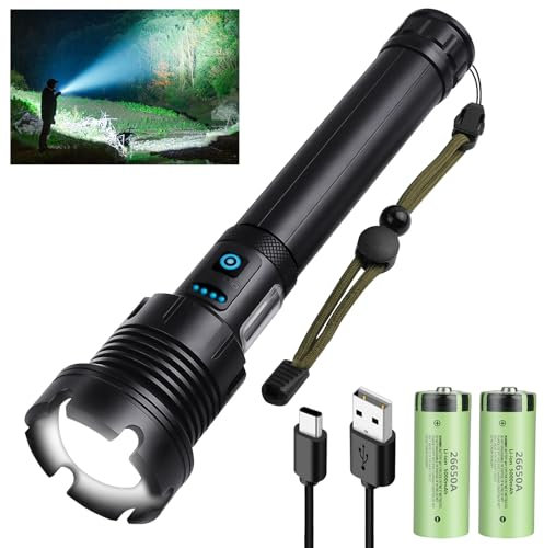 flintronic Lampe Torche LED Ultra Puissante, Lampe Torche LED Rechargeable, Lampe de Poche Zoomable Étanche IPX7, 7 Modes Flashlight, pour Camping, Randonnée Et Urgences