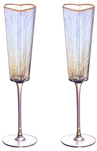 Lot de 2 flûtes à champagne Motif cœur unique Coupe haute en verre avec bord doré pour les boissons et les amateurs de vaisselle