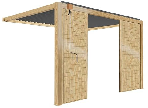 Oviala Pergola bioclimatique adossée 3 x 4 m Gris décor Bois avec 2 claustras