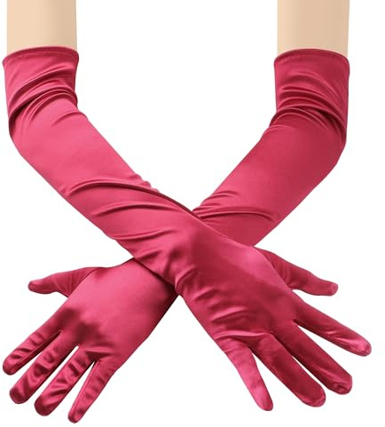 JUNART Long Satin Gloves,Elegant Elbow Length Gloves for Opera Party, Wedding, Evening Dresses,Carnival Costume, Dance