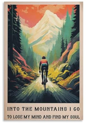 Poster, Motiv: Berge, Naturposter, Radfahrer, Kunstposter abseits der ausgetretenen Pfade, Radfahrer, Berge, Wandkunst, Poster, Leinwand, Poster, Schlafzimmer, Dekoration, Landschaft, Büro,