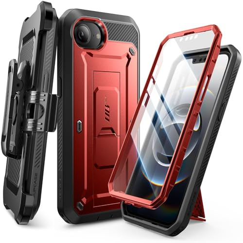 SUPCASE für iPhone 16e Hülle 6.1” Outdoor Handyhülle 360 Grad Case Bumper Schutzhülle Cover [Unicorn Beetle Pro] mit Displayschutz, Ständer und Gürtelclip für iPhone 16e 2025 (Rot)