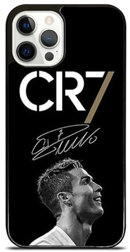 EZB Cristiano Ronaldo Themed iPhone Phone Case | Flexible Shock Absorbant Cool Football Player Phone Cover | Black and White Signature CR7 (iPhone 14 Pro Max)