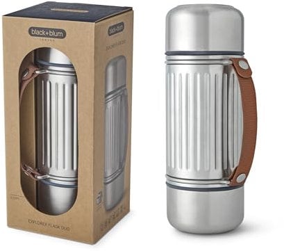 BLACK+BLUM - Insulated Explorer Flask Duo - Vacuum Insulated 304 Stainless Steel Flask with Leak Proof Lid, Nylon Carry Strap and two double-walled steel cups - Keeps Hot and Cold for 24 hours - 1L