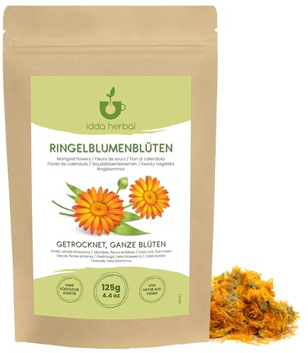 IDDA Herbal Calendula Tisane 125g, Fleurs de Souci Séchées, Fleurs de Calendula, Thé en Vrac