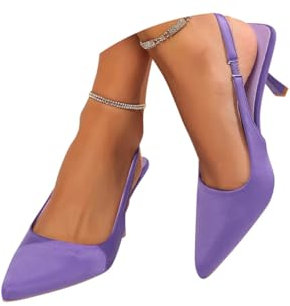Minetom Slingback Donna Scarpe Eleganti Decollete con Tacco Medio A Gattino E Punta Chiusa Sandali per Il Lavoro Matrimonio Ballo A Viola 40 EU