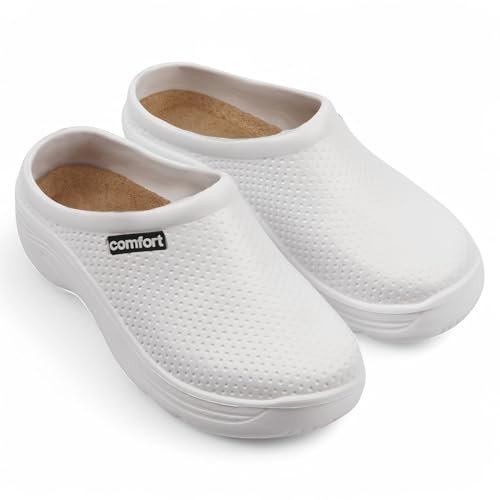 CHILLIFE Zuecos Sanitarios de Trabajo, Hospital, Jardín, Cocina, Zapatillas Hombre, Punta Cerrada, Fabricado en Portugal (Blanco, Sistema Tallas Calzado EU, Adulto, Números, Mediano, 45)