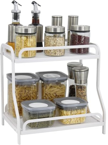 Womanht Badezimmer-Organizer mit 2 Ebenen, multifunktional, Make-up-Organizer, Regal und Küchenregal, Aufbewahrung von Kosmetika und Gewürzen (weiß)