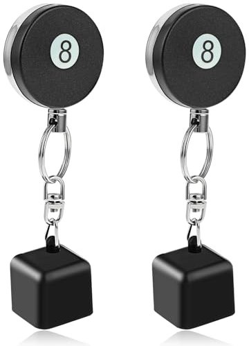 SHYSBV Lot de 2 porte-craies pour queues de billard - Noir - 8 boules - Rétractable et extensible - Avec porte-clés rétractables