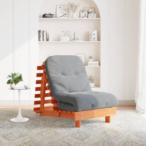 Homgoday Futon Schlafsofa mit Matratze Bettsofa mit verstellbaren Rückenlehne, Klappsofa Schlafcouch Sofabett Schlafcouch für WohnzimmerBraun 70x206x11 Massivholz Kiefer