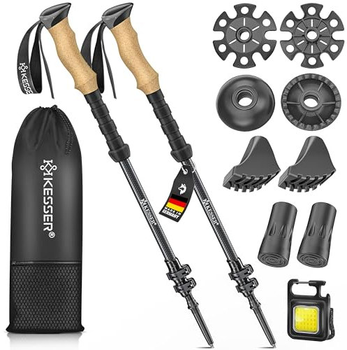KESSER® Wanderstöcke Aluminium oder Carbon mit Korkgriff | Nordic Walking Stöcke für Damen & Herren faltbar oder Teleskop Trekkingstöcke zum Wandern, Trekking, Skitour & Bergsport inkl. Camping-Licht