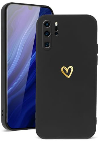Vauki Hülle für Huawei P30 Pro, Süß Herz Muster Silikon TPU Weich Handyhülle für Huawei P30 Pro, Ultra Dünn Stoßfeste Kratzfeste Case für Frauen Rundumschutz Schutzhülle, Schwarz