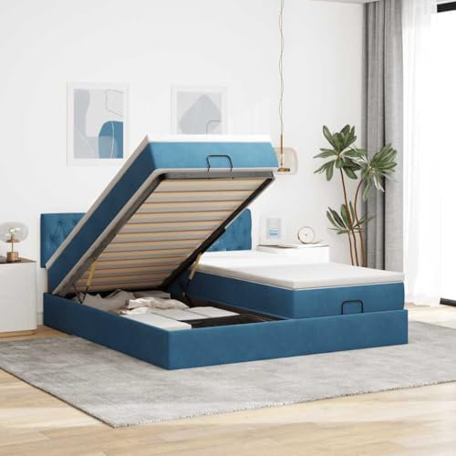 MOBCANT Ottoman-Bett mit Matratzen, Doppelbett Tagesbett Hausbett Bettrahmen Geeignet für Wohnungen Schulen Gästezimmer Hotel Dunkelblau 180x200 cm Samt