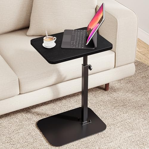 ELYKEN C Shaped Side Table, Height Adjustable Under Sofa Table, Black | Living Room End Tables, 360° Swivel Couch Table for Small Spaces, Bedroom
