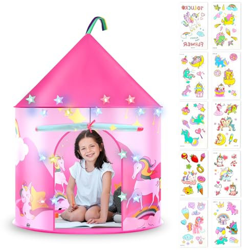 HOTUT Tente de Jeu pour Enfant, tipi Tente de Jeu avec étoiles Lumineuses, Château Princesse Tente, Tente Pop-Up Portable, Cabane Enfant Intérieure/Exterieur pour Garçons et Filles (Licorne)