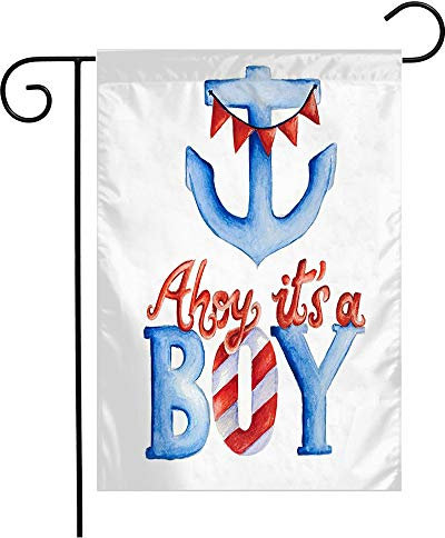 Gartenfahne Ahoi Junge Muster Aquarell Geboren Typografie Geburt Geburtstag Auf Anker Blau Verschiedenes Lustige Dekorative Fahnen, Für Partys, Feiertage, 30x45cm