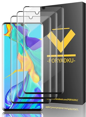 FlexGear 3 Stück Glas Folie Panzer Schutz für Huawei P30 Pro Schutzglas Displayfolie, Unterstützen Fingerabdruck-ID, 9H Härte, Blasenfest Installation, HD