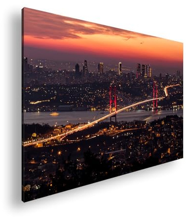 Farbenhorizont Leinwandbild Istanbuls Lichter – Brücke zwischen Kontinenten Format: 120x80cm XXL Wandbild auf Keilrahmen/Kunstdruck/Bild Wohnzimmer Dekoration