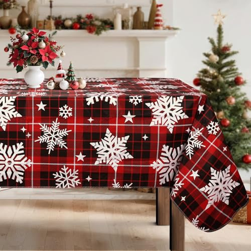 Arquiel Weihnachten Schneeflocken PVC Wachstischdecke 152 x 305 cm | Abwaschbare PVC-Wachstischdecke mit Schneeflocken-Motiv, wasserfest und pflegeleicht für Küche, Esszimmer, Garten und Alltag.