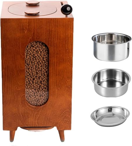 Dog Food Storage Container & Feeder Station with Pull-Out Bowl, Easy Clean Wooden Pet Food Cabinet, Ideal Cat Food Container