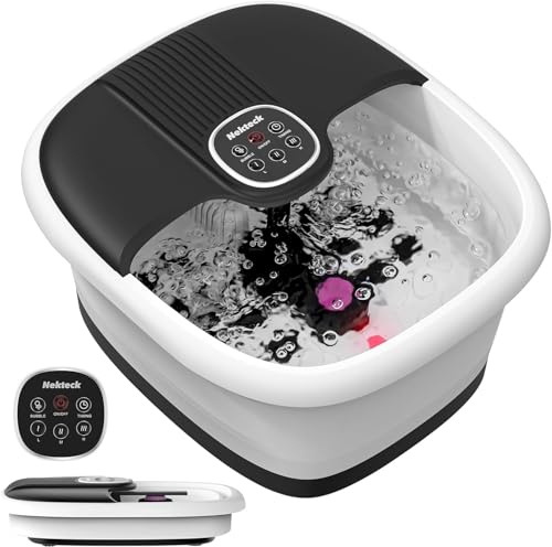 Nekteck Collapsible Foot Spa Bath Massager with Heat & Remote Control, Foldable Foot Bath Tub with Bubbles,16 Massage Rollers & Pumice Stone, Electric Footspa Massager for Home Pedicure