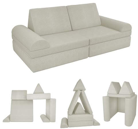 POKAR Kindersofa | Spielsofa Cord aus Schaumstoff Bausteinen | Modulares Spielsofa für Kinder | Kuschelecke im Kinderzimmer Kindercouch | Oeko-Tex 100 Zertifiziert | Sandige Dämmerung