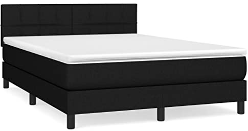 KKgypkn Boxspringbett mit Matratze 140x200 cm Stoff Schwarz, höhenverstellbares Kopfteil, Taschenfederkern für geräuscharmen Schlaf, atmungsaktive Bezüge, mittelharte Liegefläche