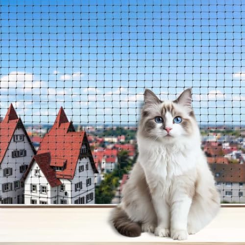 Lewimela Katzennetz für Balkon 8x3m,Katzennetz Drahtverstärkt Schwarz,Mit Montagezubehör, UV-beständig Langlebig, für Balkon, Fenster, Zaun geeignet(8x3m